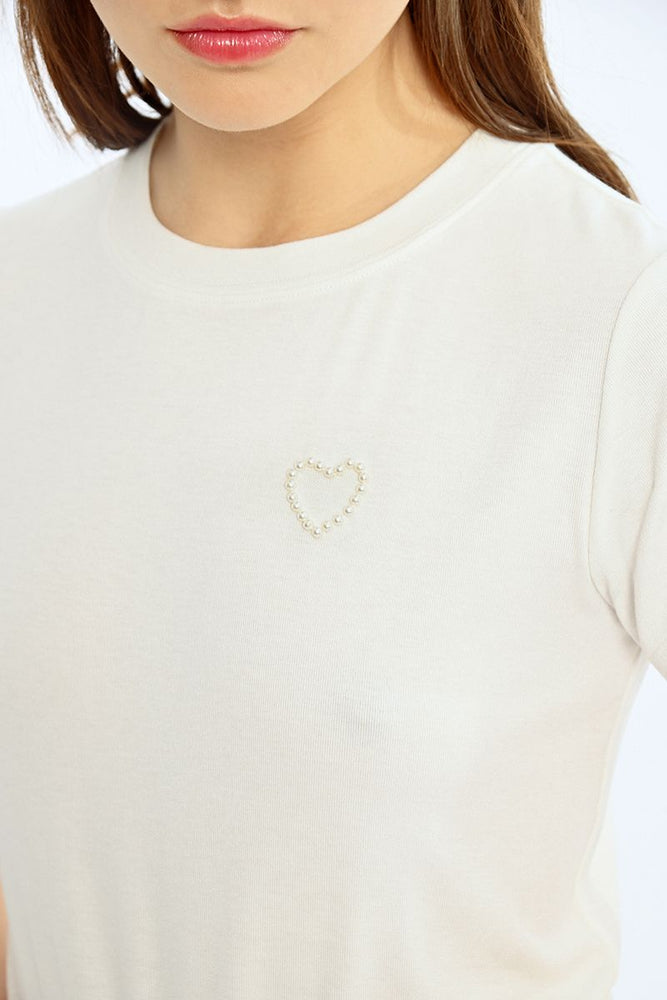 T-Shirt With Beaded Heart