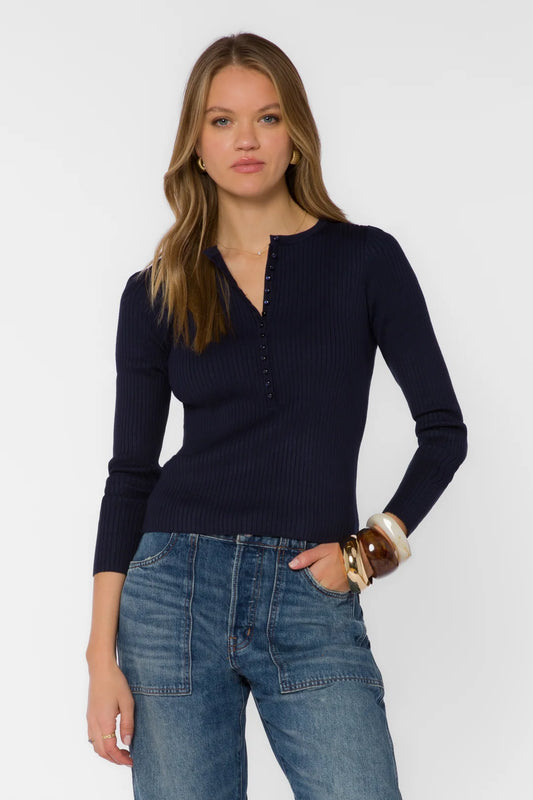 Selvi Ribbed Long Sleeve Top/Navy