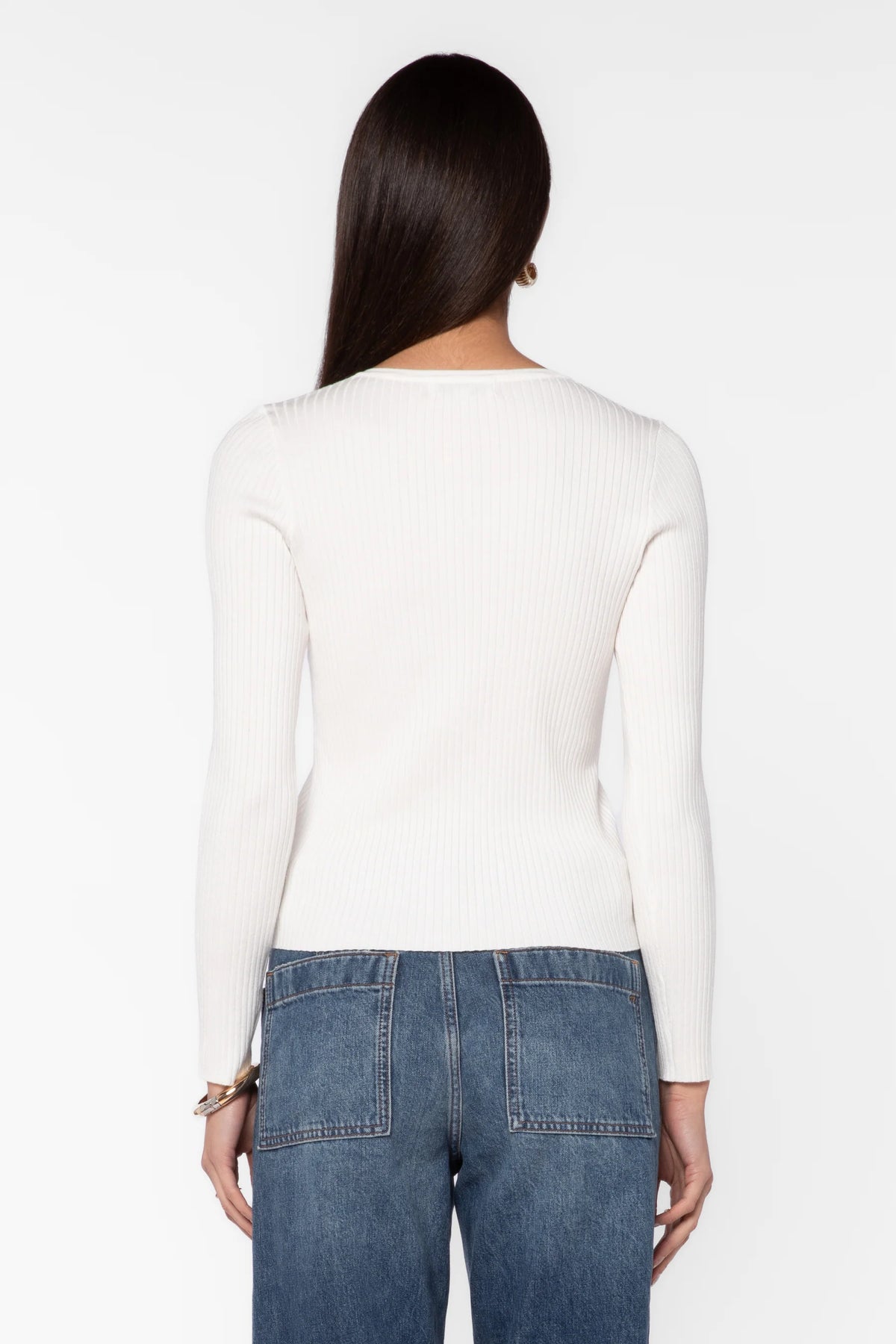 Selvi Ribbed Long Sleeve Top/White