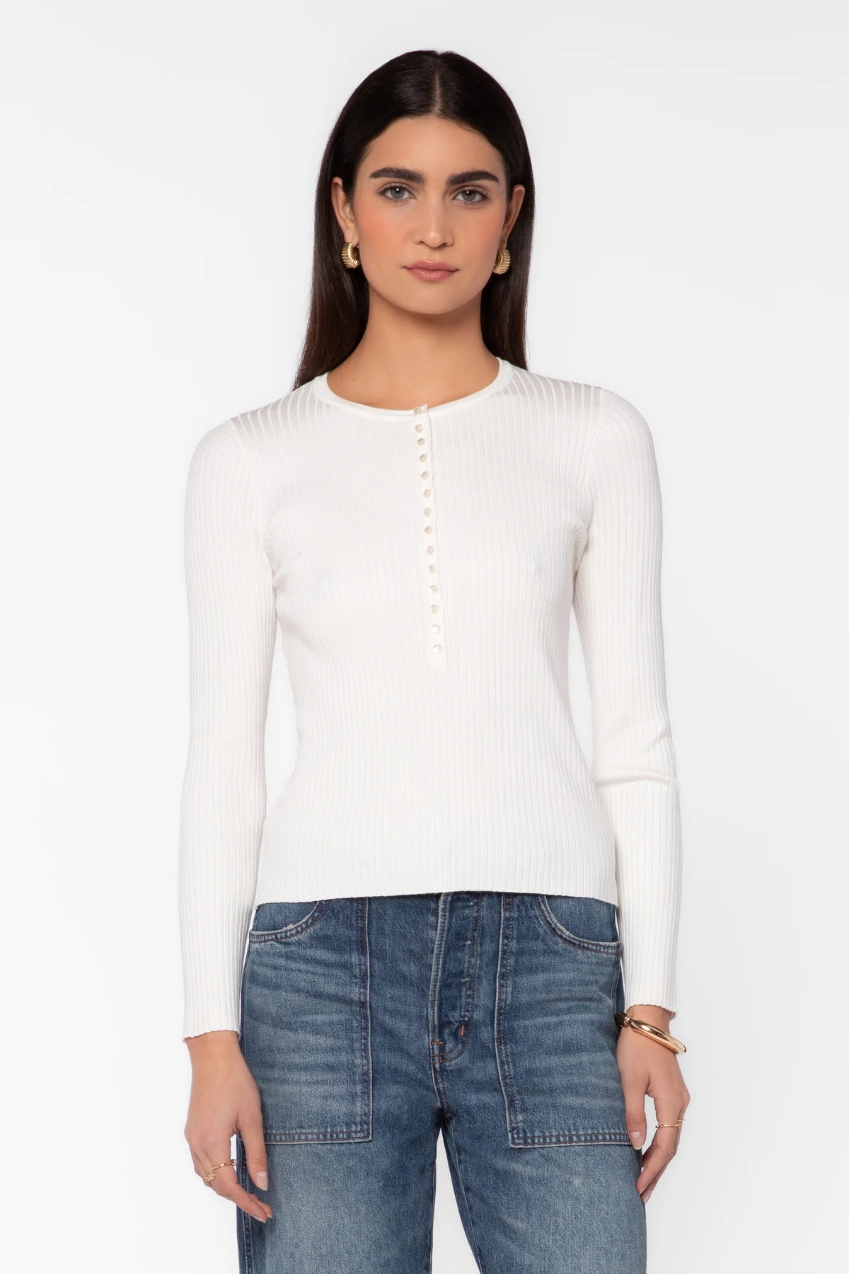 Selvi Ribbed Long Sleeve Top/White