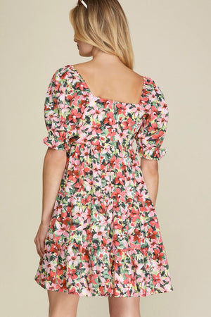 Puff Sleeve Floral Tiered Dress
