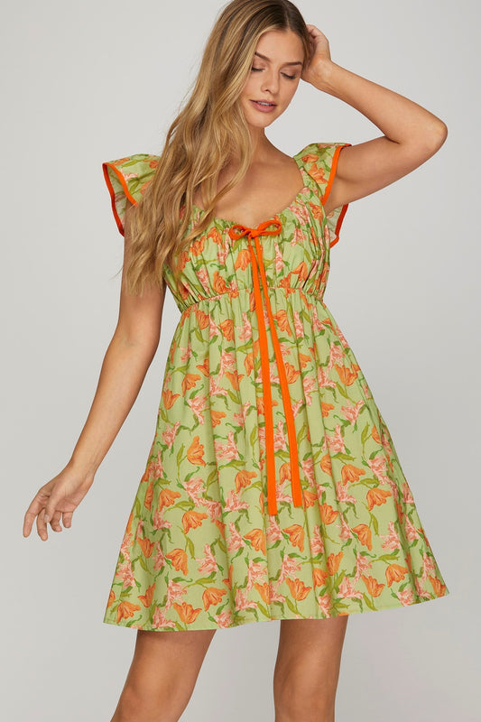 Ivy Ruffled Sleeve Floral Print Dress