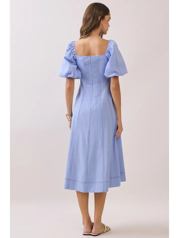Gloria Square Neck Puff Sleeve Midi Dress