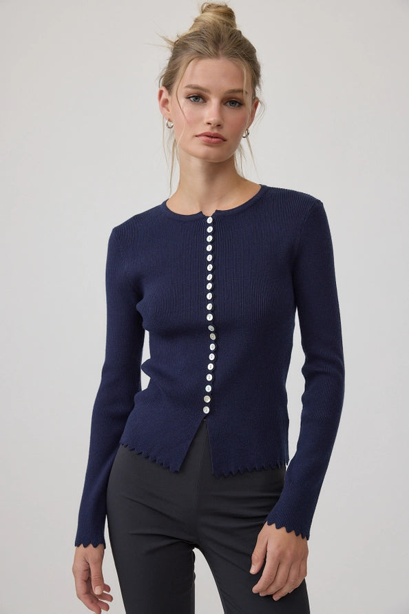 Antonia Button Knit top navy