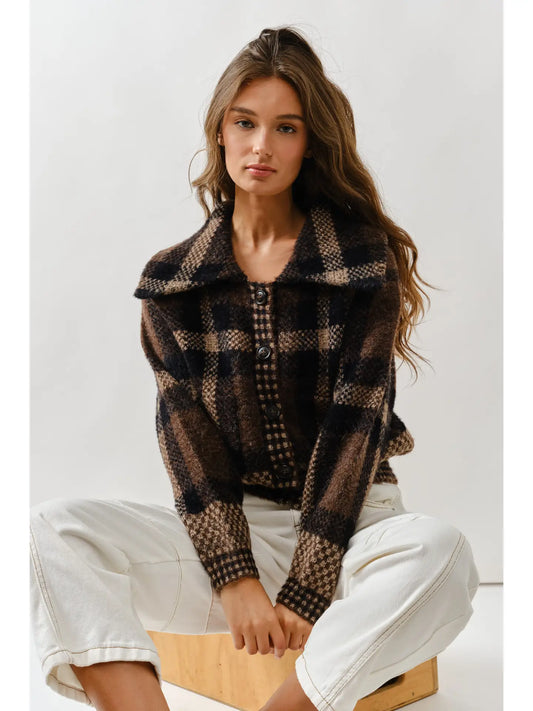 Kendra Plaid Button up Sweater