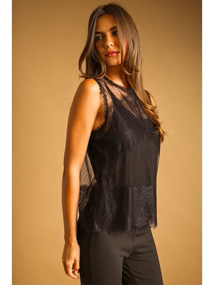 Naomi Lace Sheer Top/Black