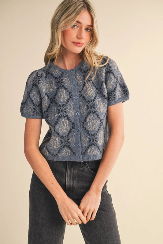 Hazel Floral Short Sleeve Sweater Top