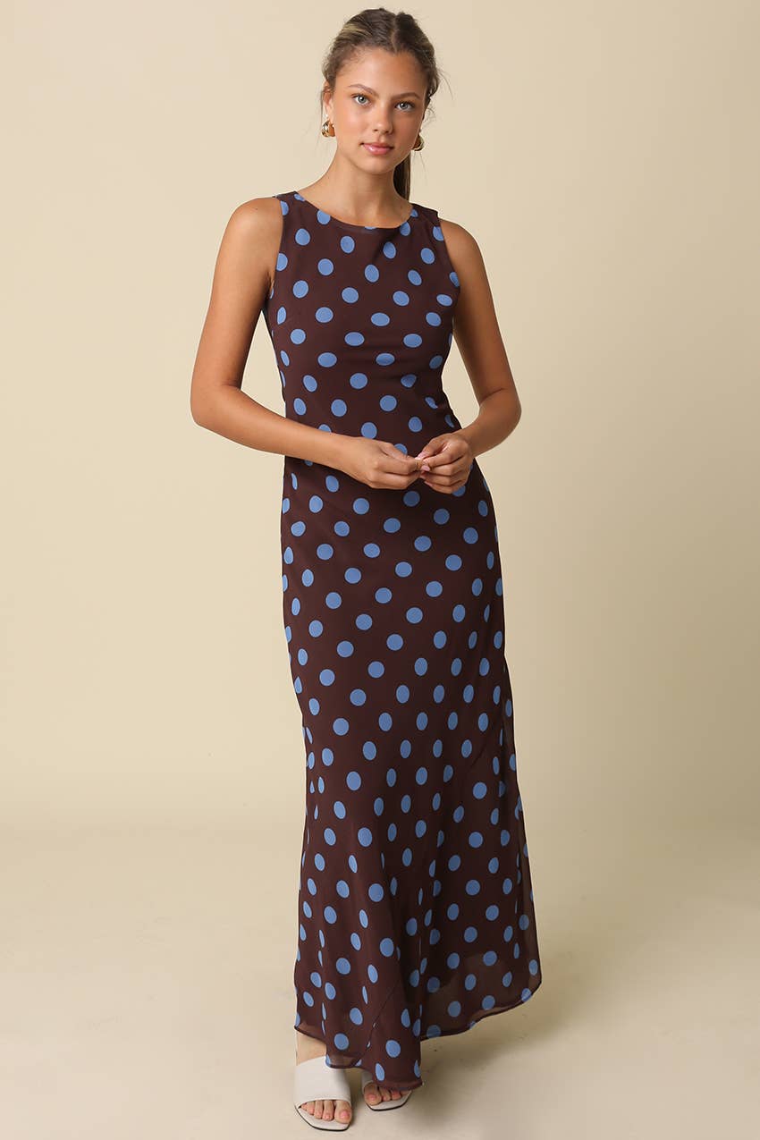 Miley Blue Polka Dot Sleeveless Dress