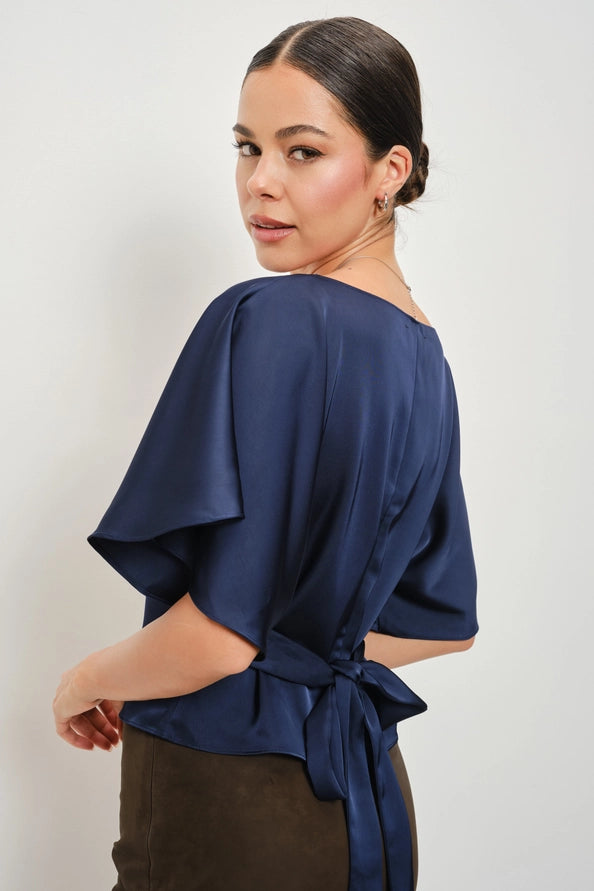 Darla Satin Flutter Sleeve