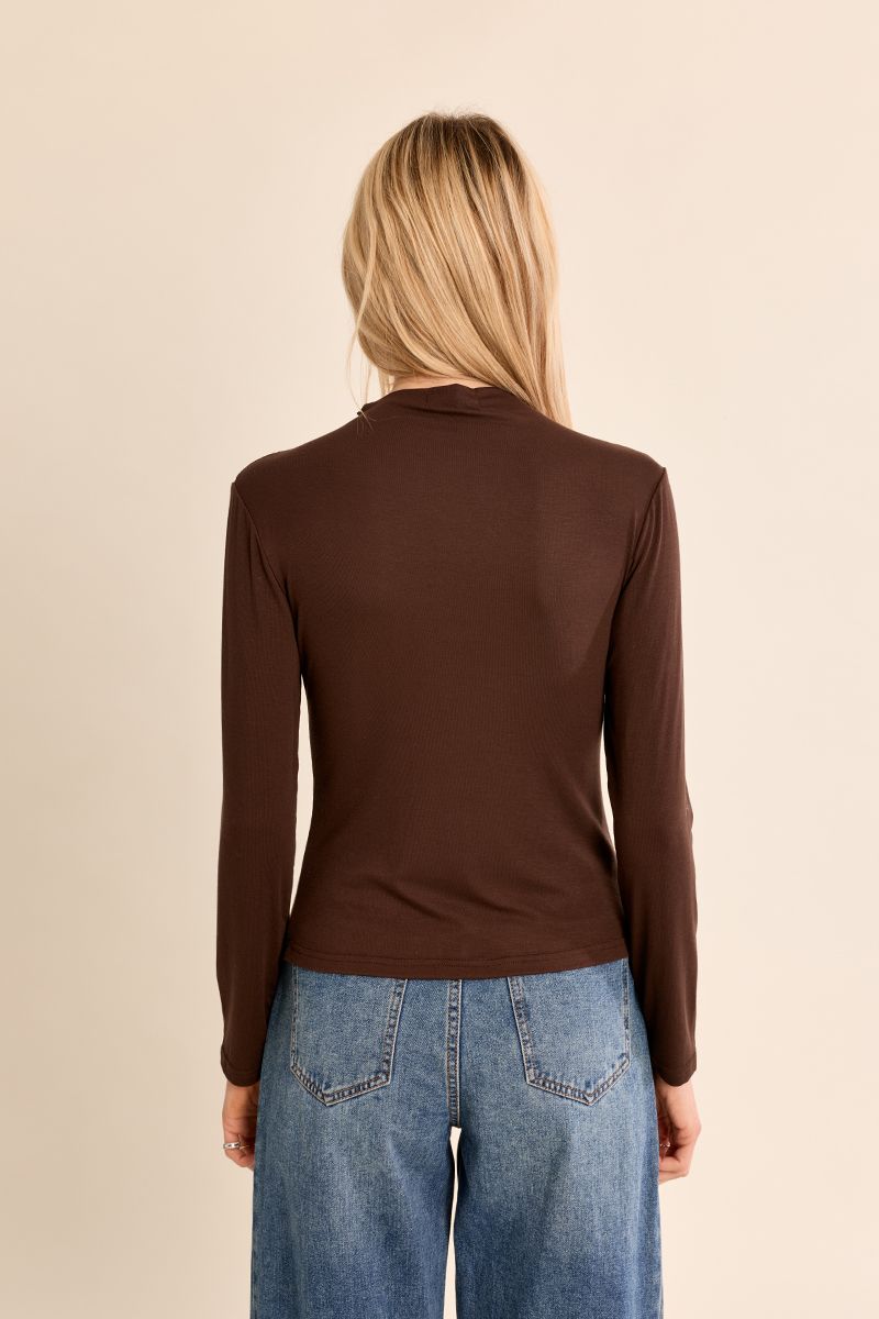 Abbey Mock Neck Long Sleeve Top/Brown