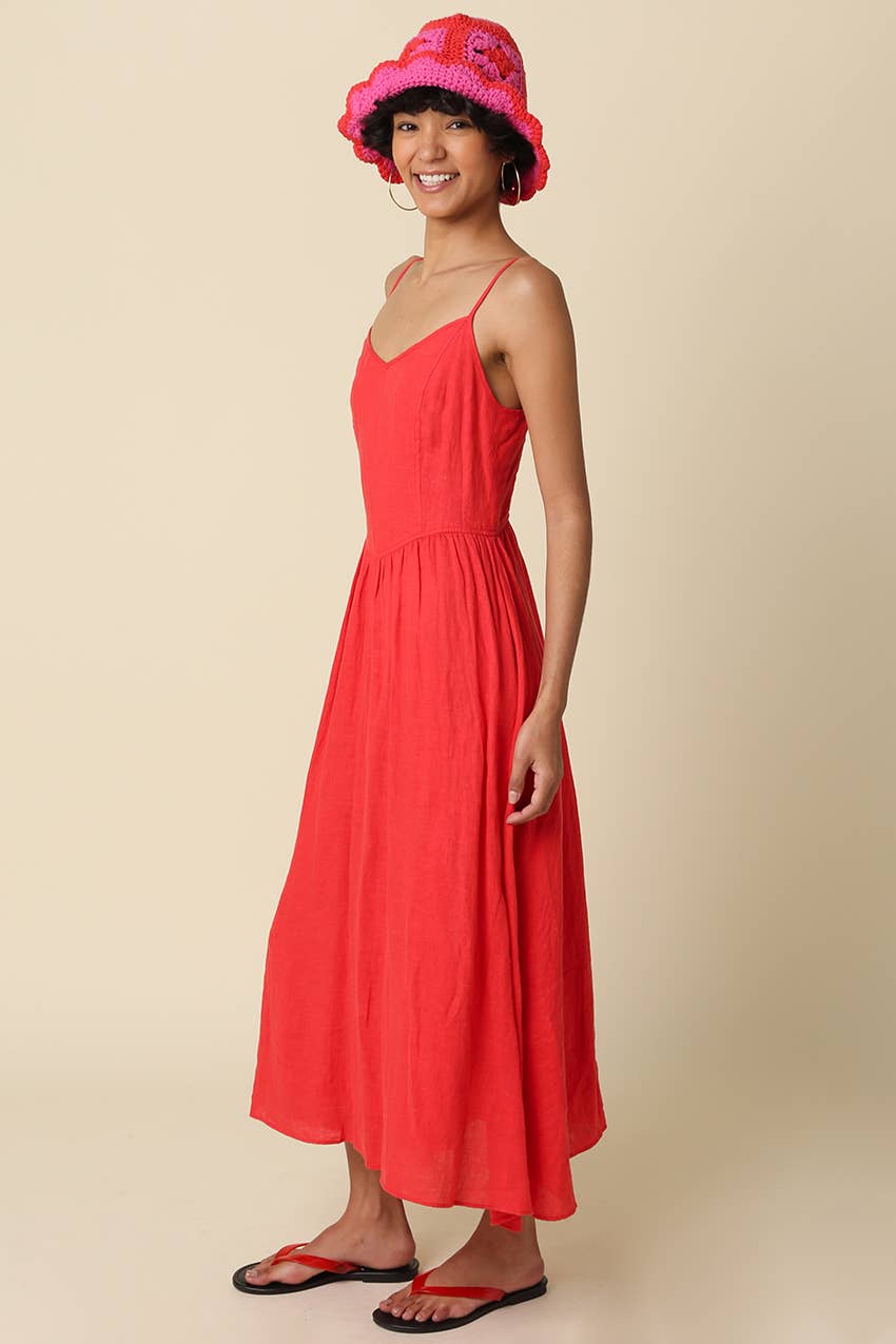 Jodi Linen Sleeveless Maxi Dress/Red