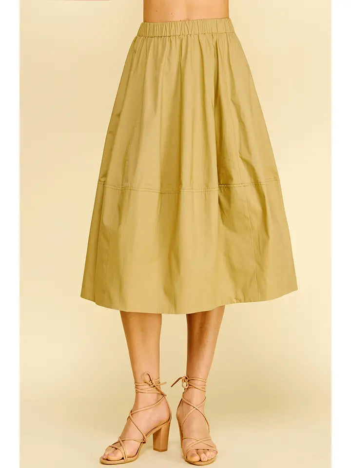 Bridget pleated Poplin Midi Skirt/Khaki