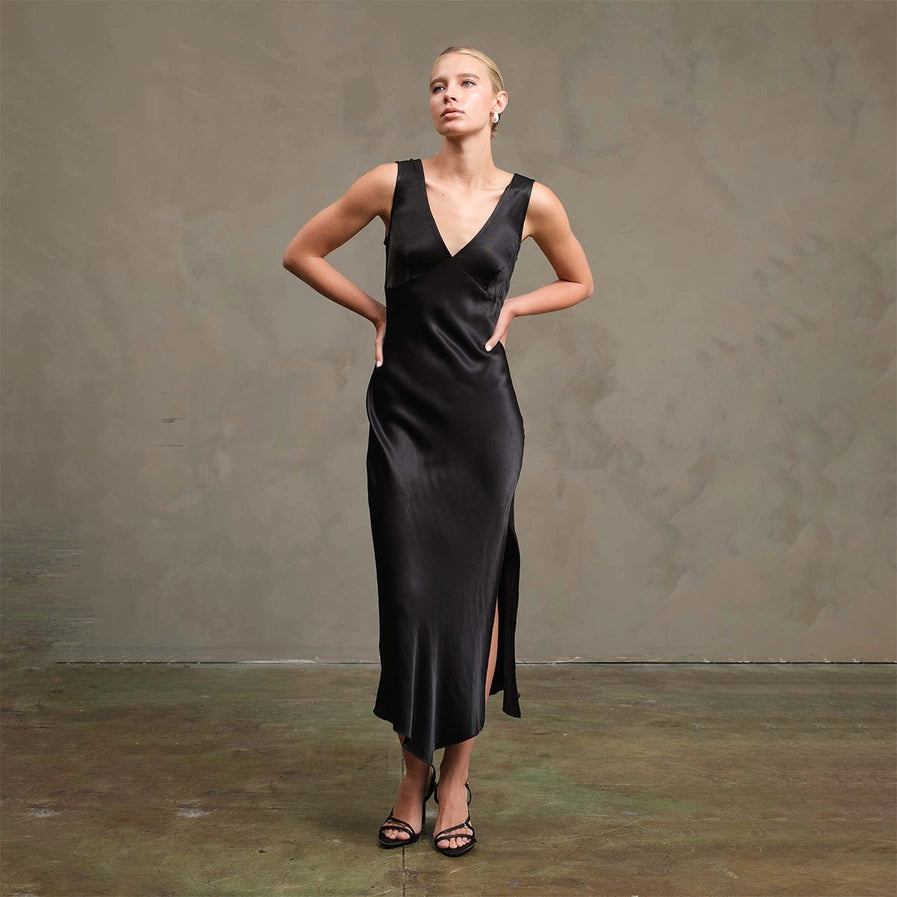 Rosalie Side Slit Satin Dress
