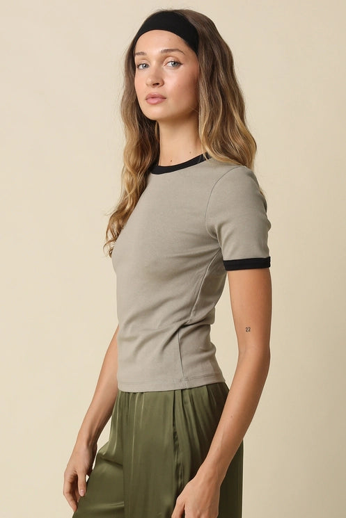 Megan Tee Contrast Crewneck/Olive