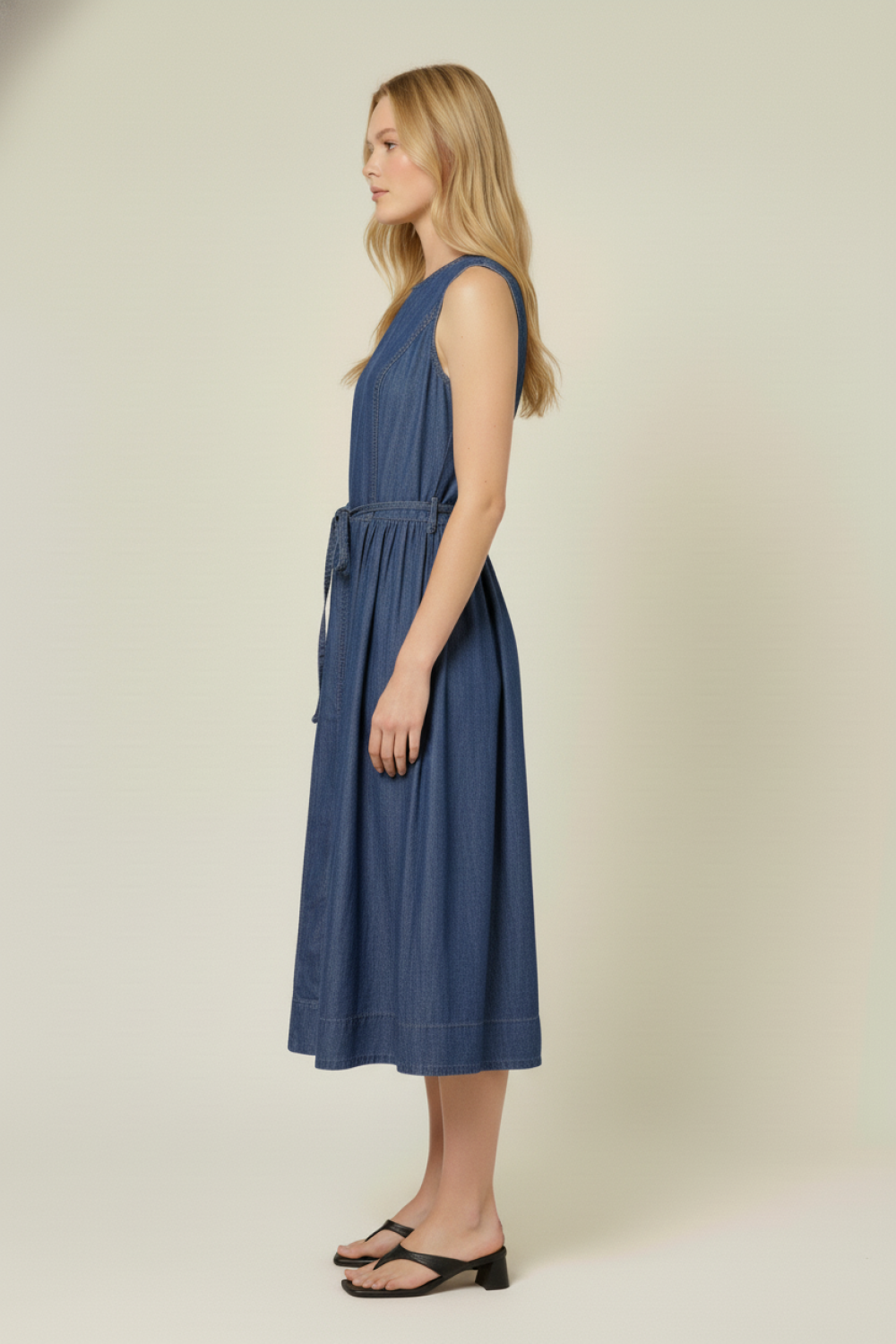 Brenna Paneled Denim Midi Dress w/Belt