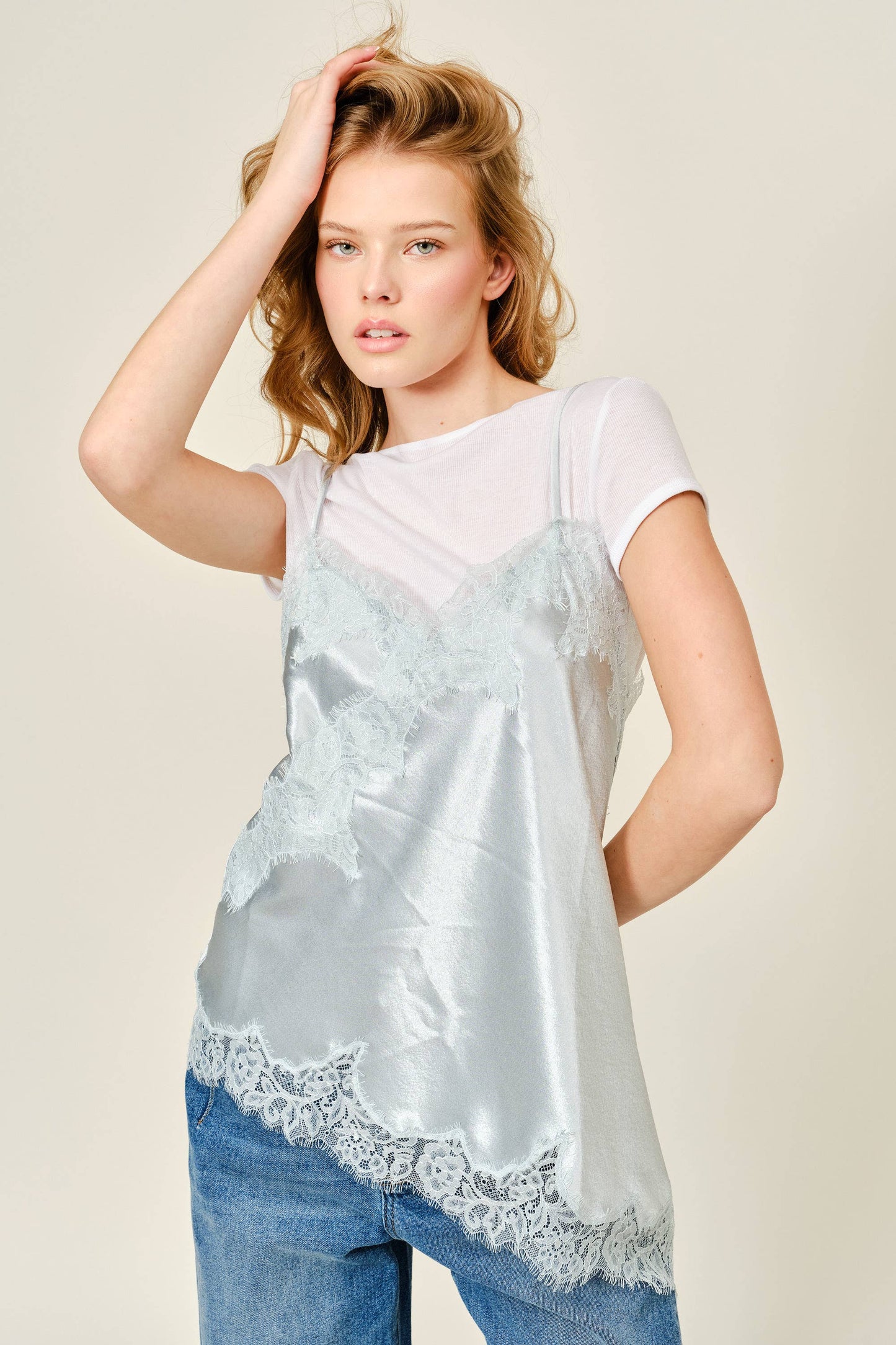 Evelyn Asymmetrical Lace Detail Cami Top