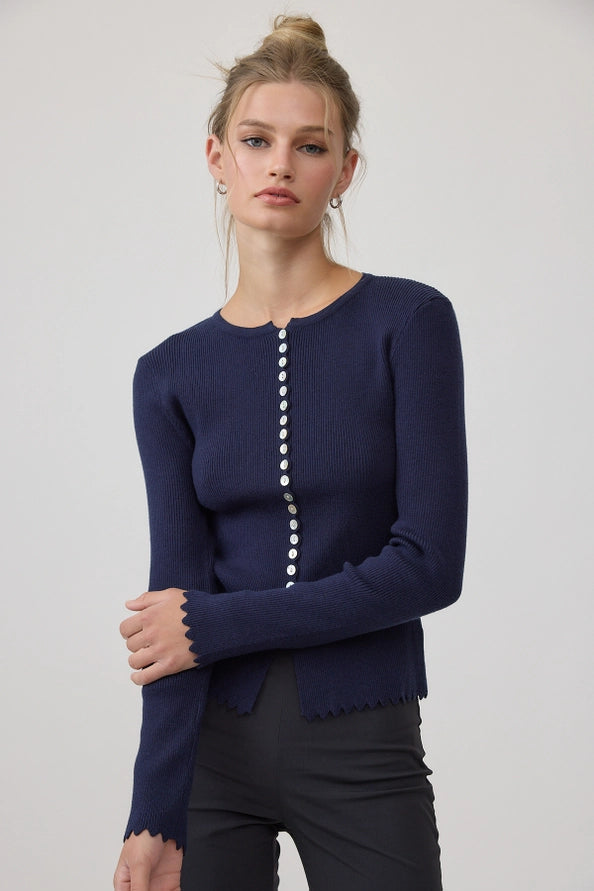 Antonia Button Knit top navy