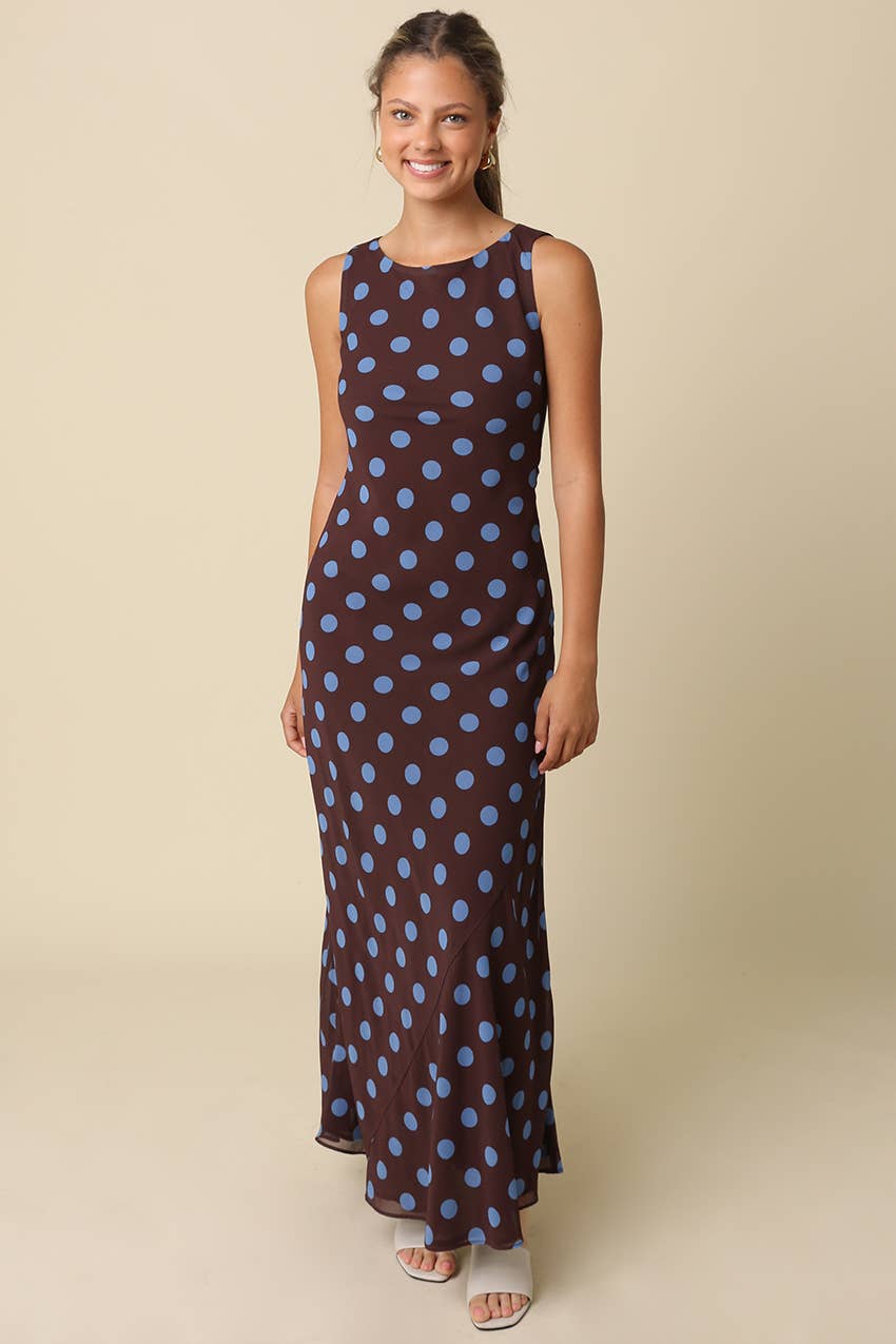 Miley Blue Polka Dot Sleeveless Dress