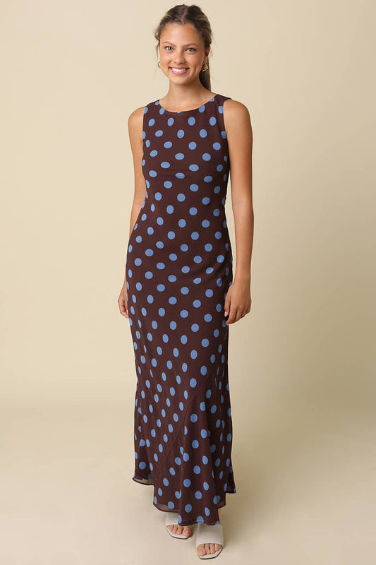 Miley Blue Polka Dot Sleeveless Dress