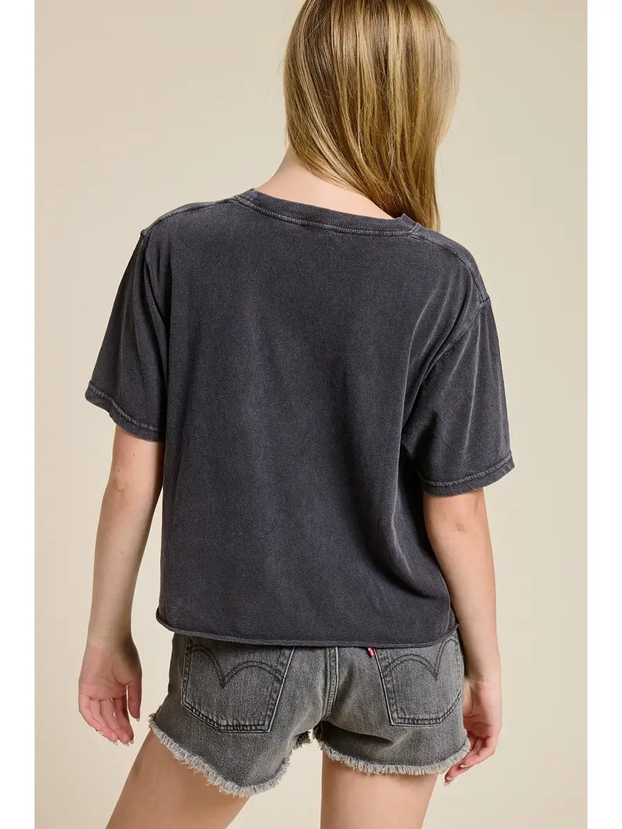 Puff Stitching Free Bird Graphic Tee/Blk