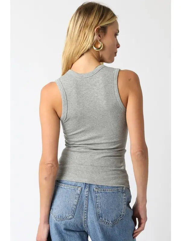 Kasey Ribbed Scoop Neck Tank Top/H. Grey