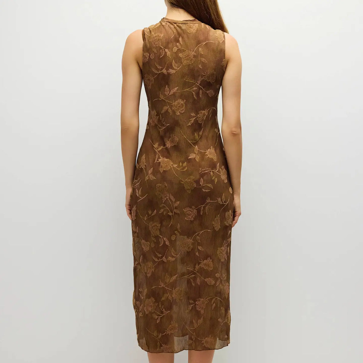 Zoe Dress Midi Floral Mock Neck/Brown