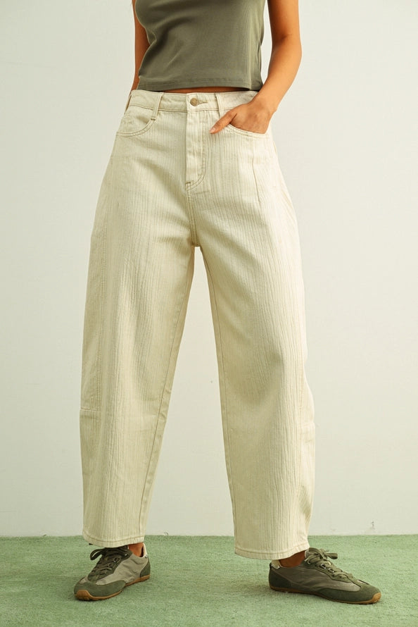 Heidi Textured Beige Barrel Pants