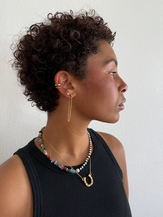 Ezio Gold Stud Chain Drop Earring