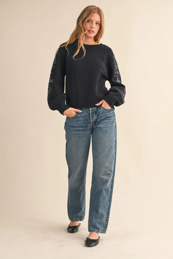 Anne Marie Floral Embroidery Pullover Sweater