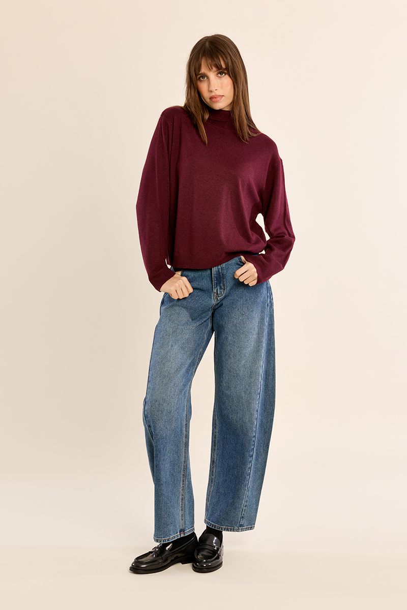 Erin Light Weight Knit Turtle Neck Sweater Top/Berry