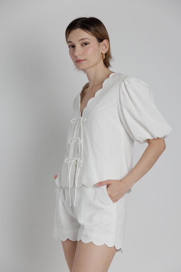 Esme Scallop Hem Blouse w/Ties