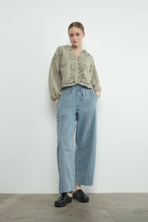 Anna Denim Embroidery Top