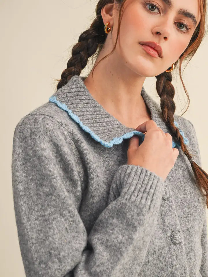 Elena Scalloped Contrast Collar Cardigan