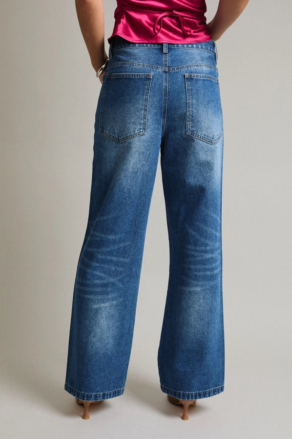 Riley Mid Rise Denim Pants with Stud Detail