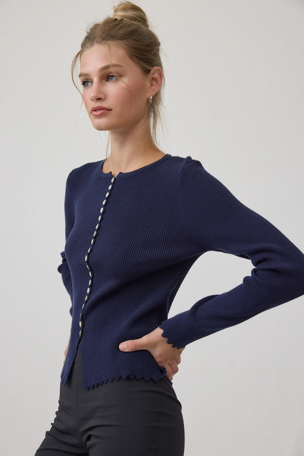 Antonia Button Knit top navy