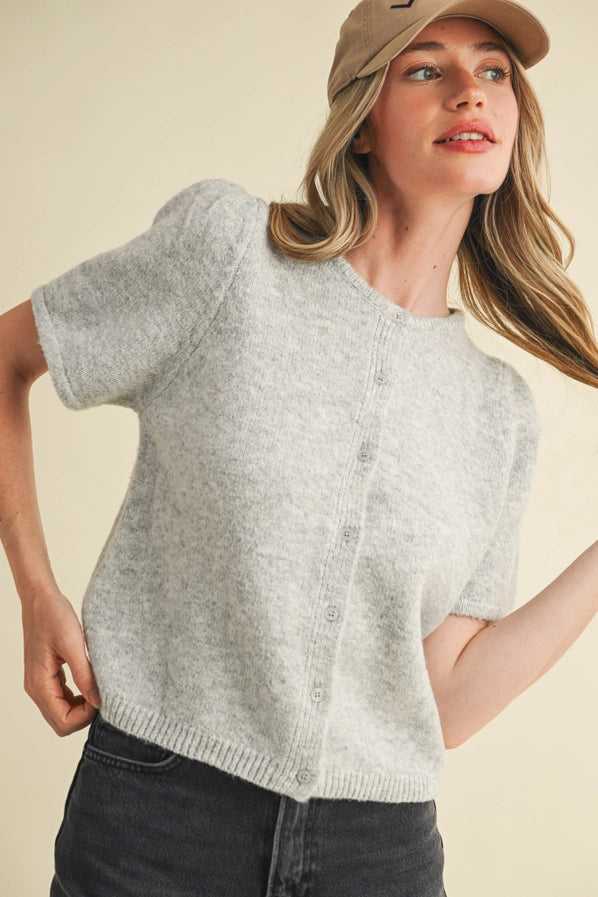 Eva Short Puff Sleeve Sweater Top/lt. Grey