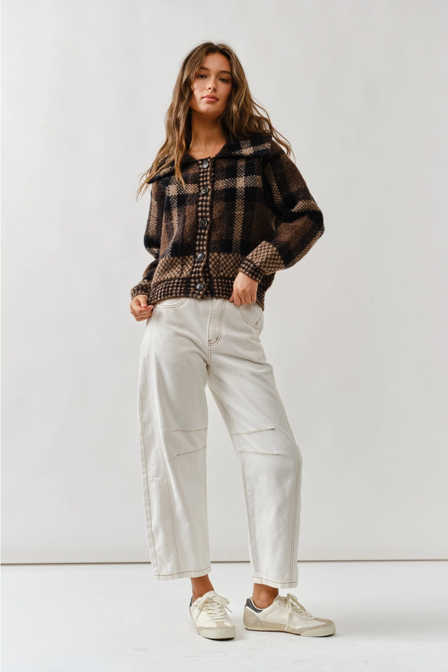 Kendra Plaid Button up Sweater