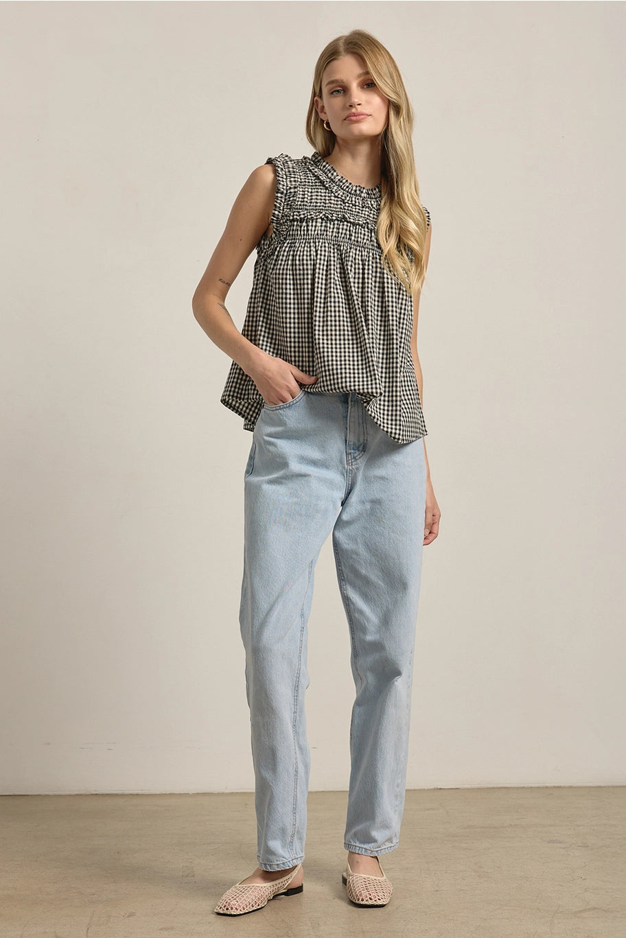 Elle Gingham Ruffle Blouse