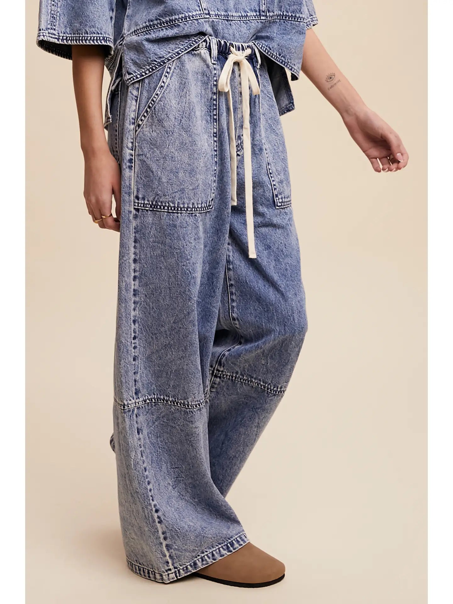 Clara Wide Leg Denim Drawstring Pants