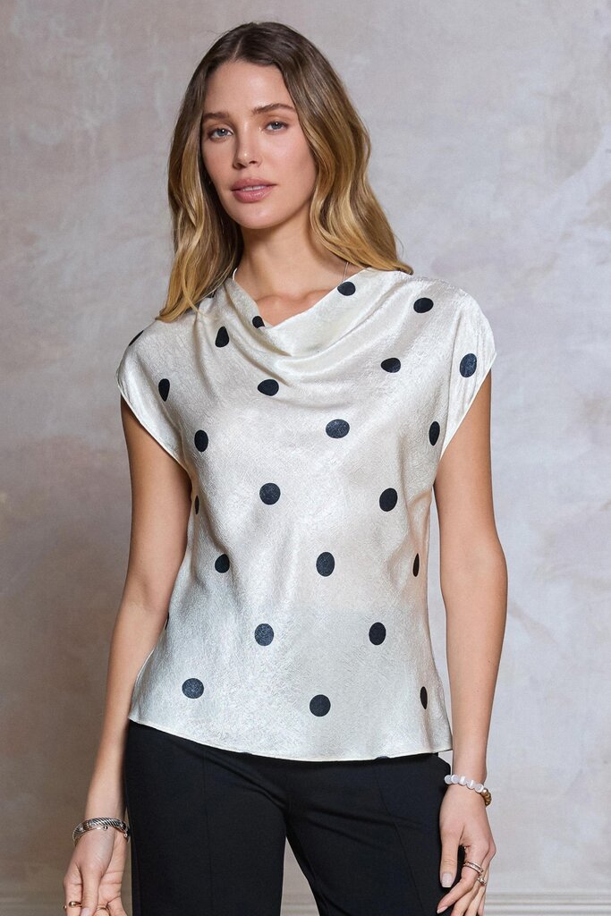 Silky Polka Dot Cowl Top
