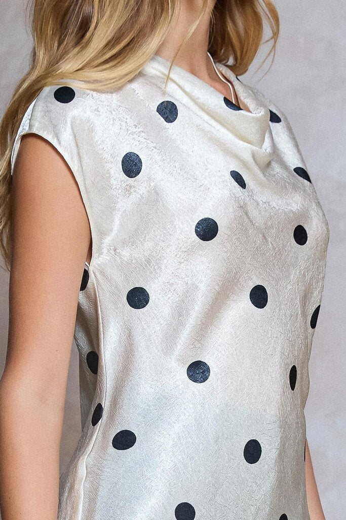 Silky Polka Dot Cowl Top