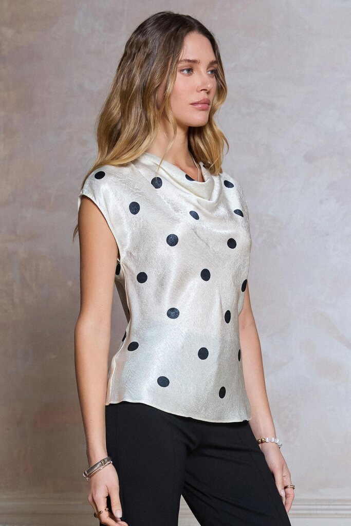 Silky Polka Dot Cowl Top