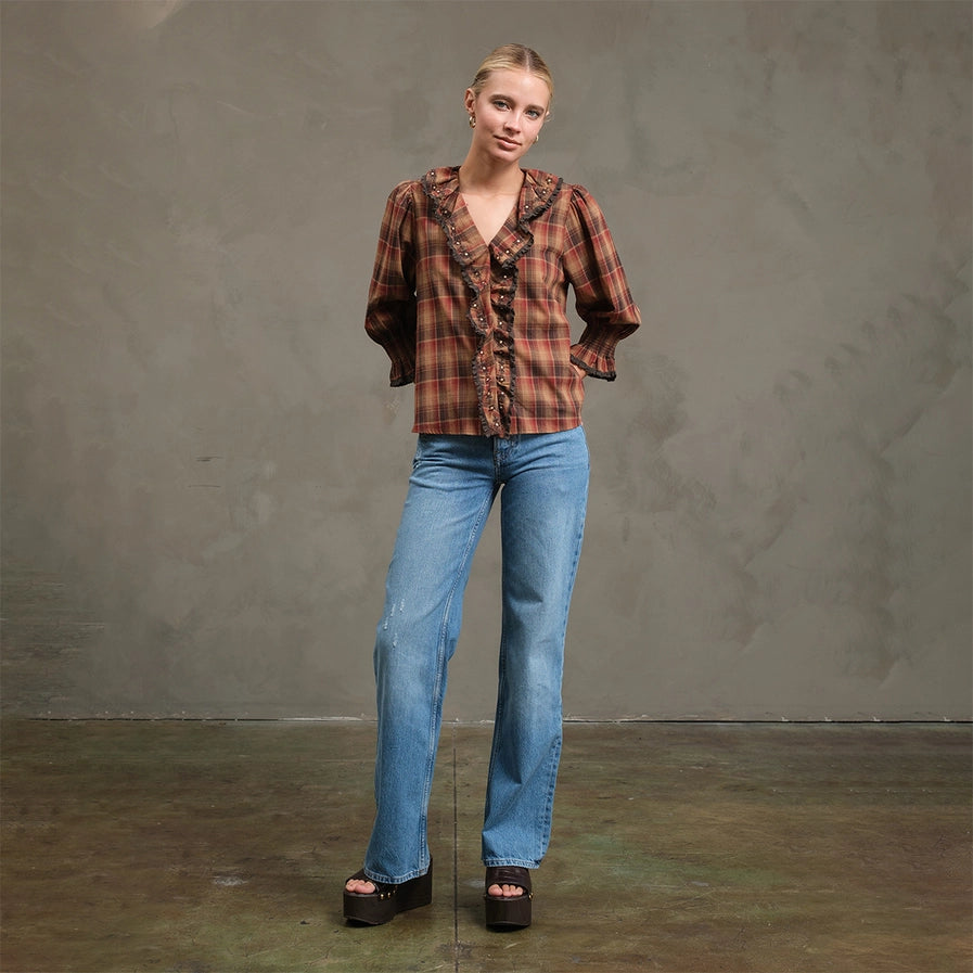 Lana Ruffle Plaid Blouse