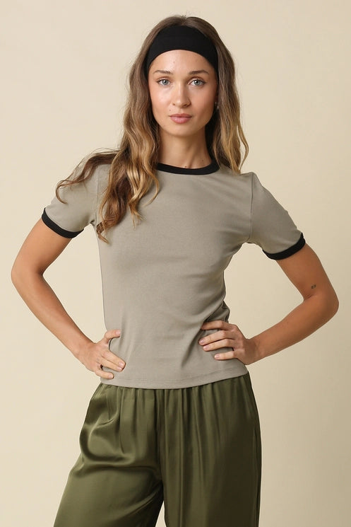 Megan Tee Contrast Crewneck/Olive
