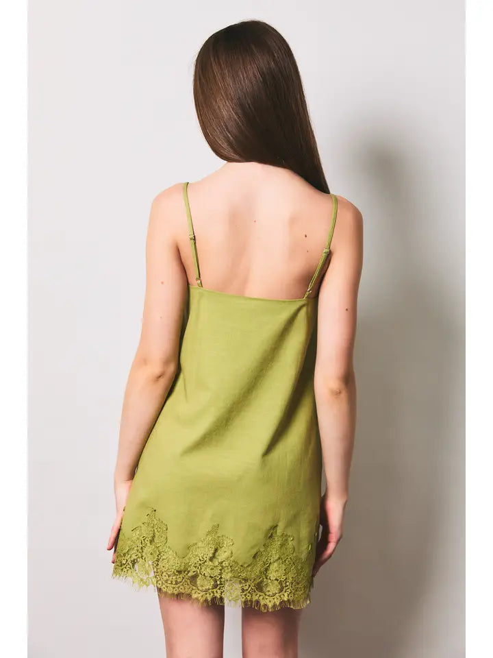 Poppy Lace Trim Shift Dress/Green