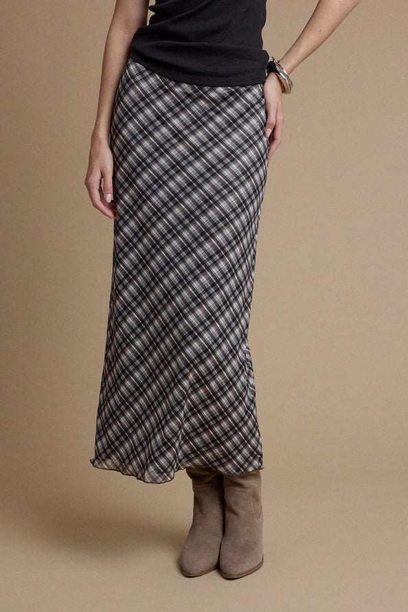 Cari Plaid Print Mesh Skirt