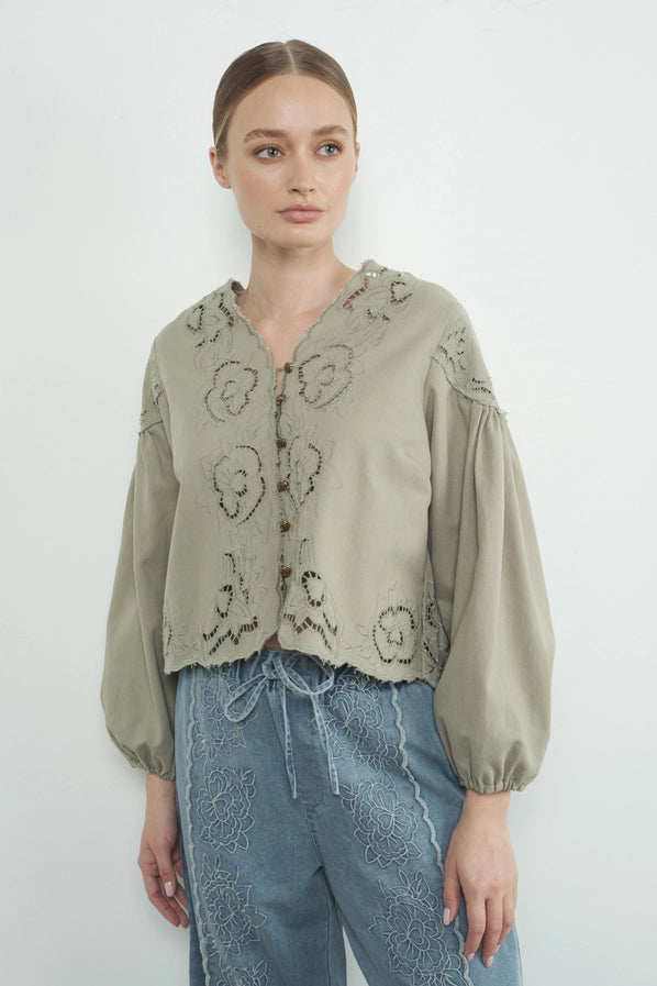 Anna Denim Embroidery Top