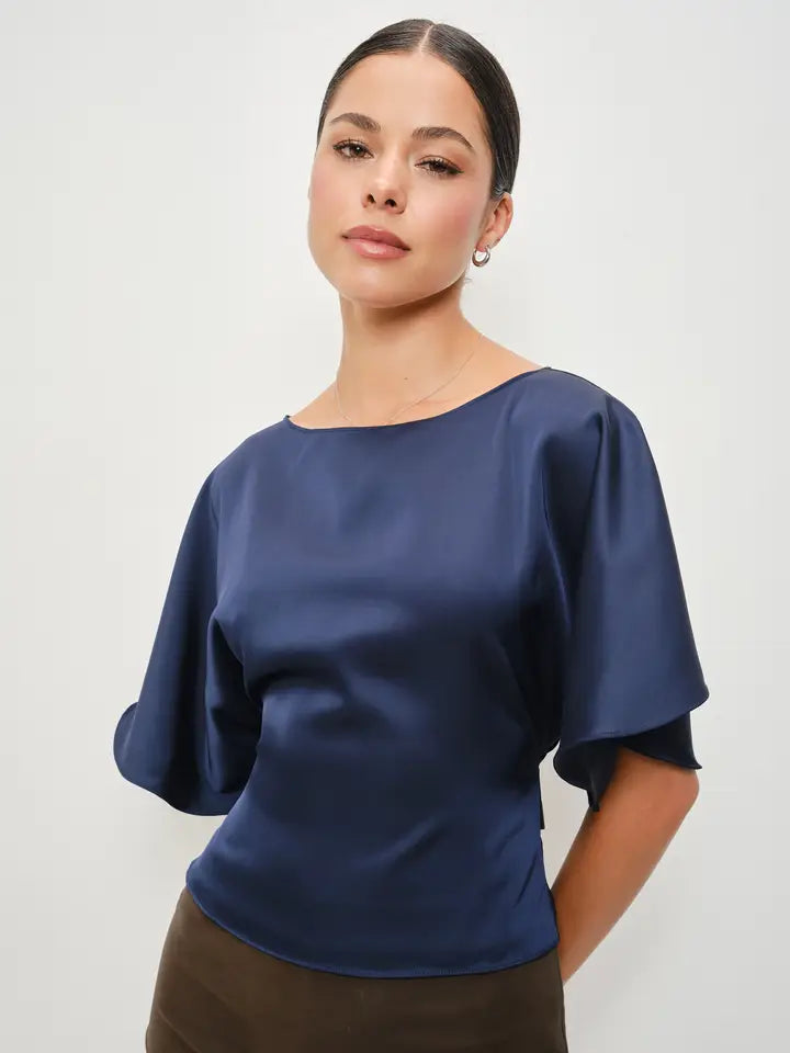 Darla Satin Flutter Sleeve