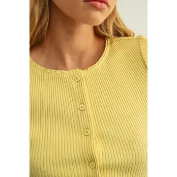 Blair Short Sleeve Button Front Top/Yellow