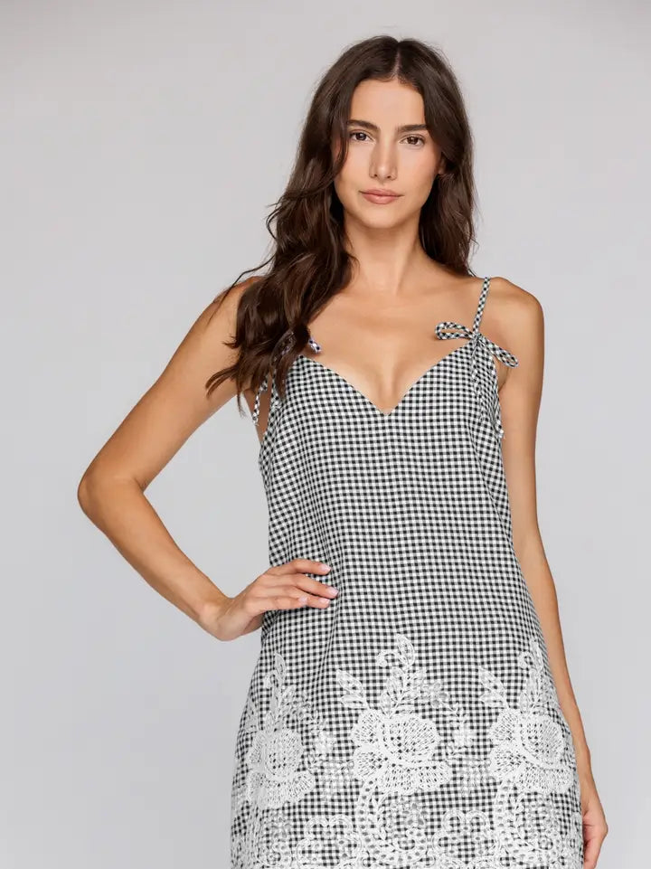 Arden Gingham Embroidered Dress